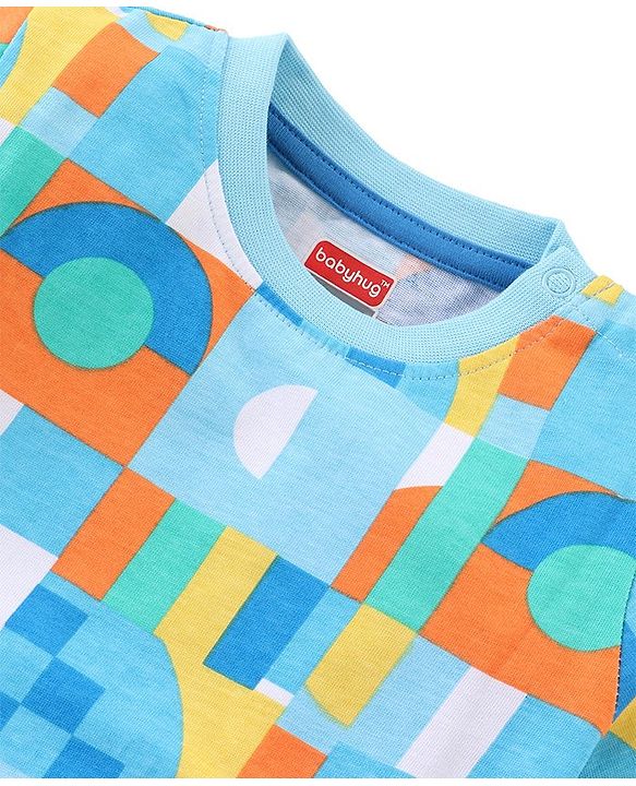 Babyhug Cotton Knit Half Sleeves T-Shirt & Shorts Set With Abstract Print - Multicolor