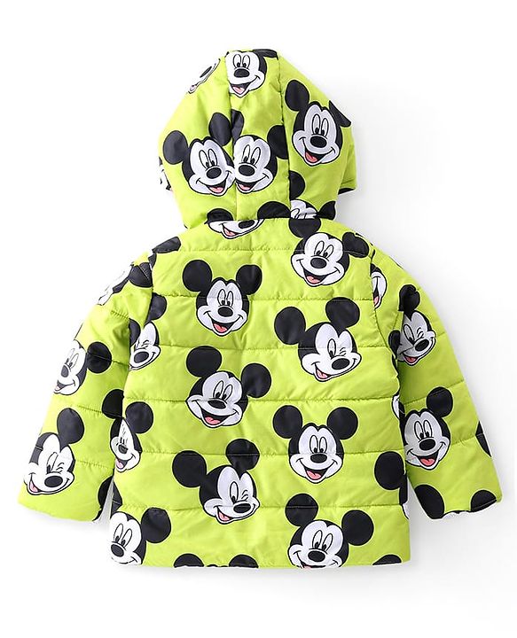 Babyhug Disney Full Sleeves Front Open Padded Hooded Jacket with Mickey Mouse Graphics - Limegreen