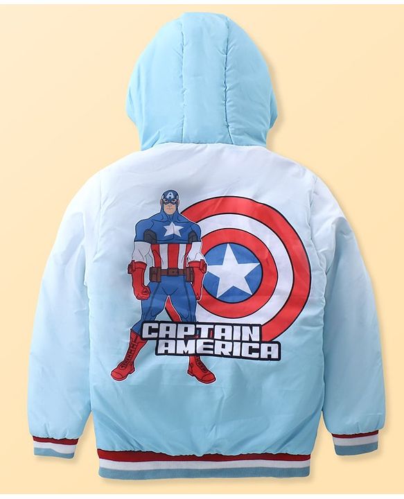 Pine Kids Marvel Full Sleeves Front Open Padded Hooded Jacket with Avengers Patch Applique - Blue
