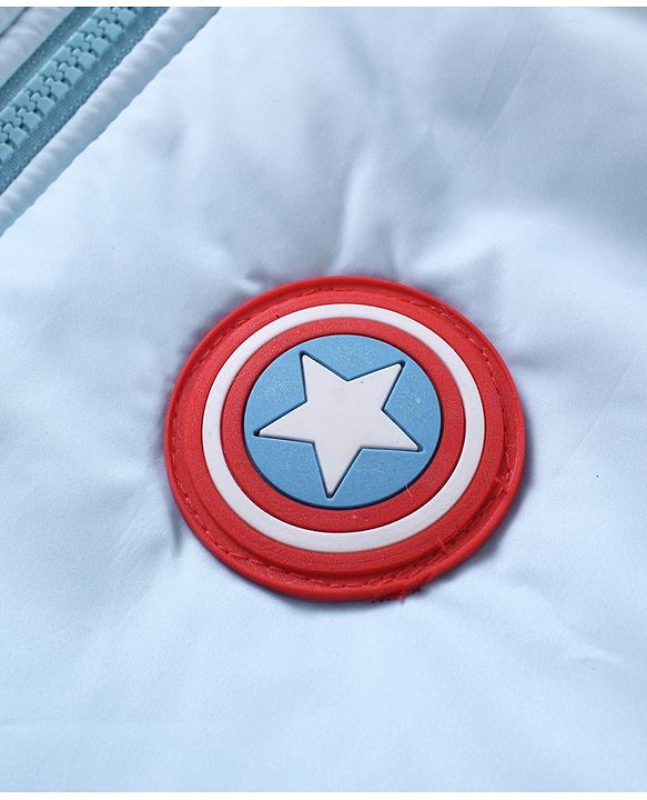 Pine Kids Marvel Full Sleeves Front Open Padded Hooded Jacket with Avengers Patch Applique - Blue