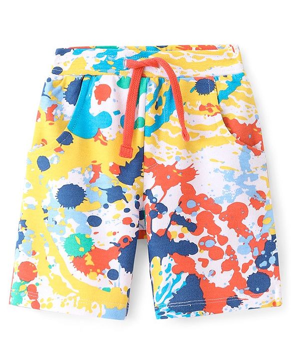 Babyhug French Terry Knit Knee Length Shorts with Abstract Print - Multicolour