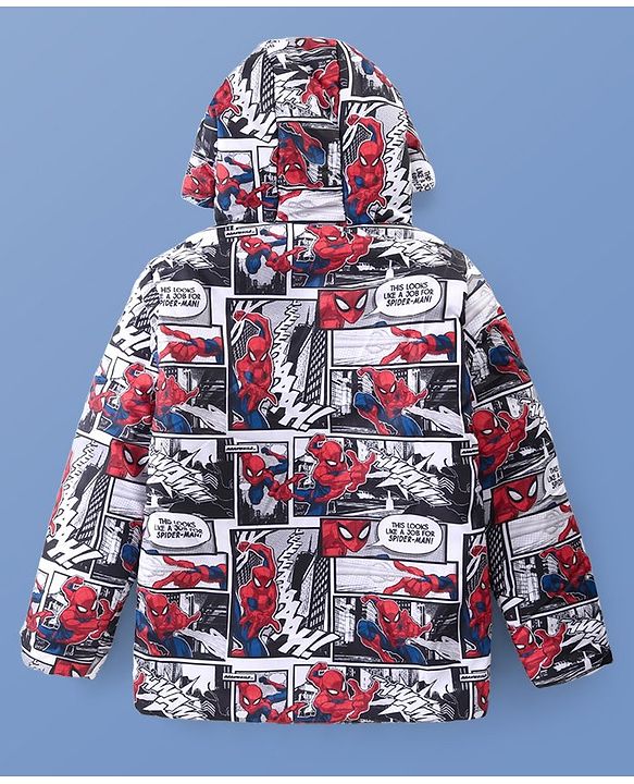 Pine Kids Marvel Woven Full Sleeves Hooded Padded Jacket With Spider Man Graphics - Blue