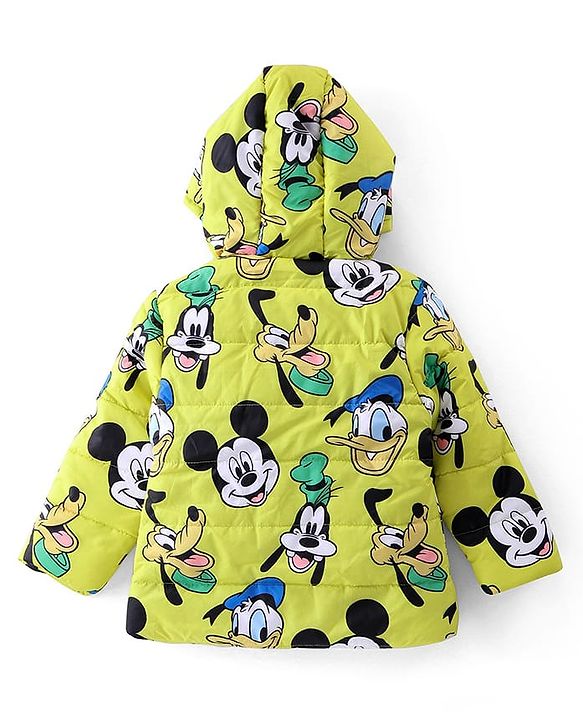 Babyhug Disney Woven Full Sleeves Front Open Padded Hooded Jacket with Mickey Mouse & Friends Graphics - Light Green