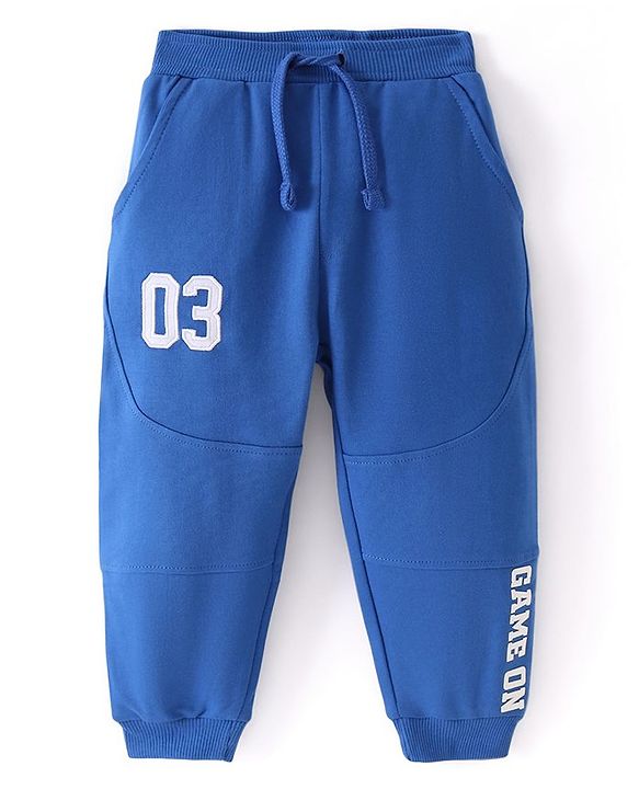 Babyhug French Terry Knit Full Length Lounge Pant Text Print - Blue