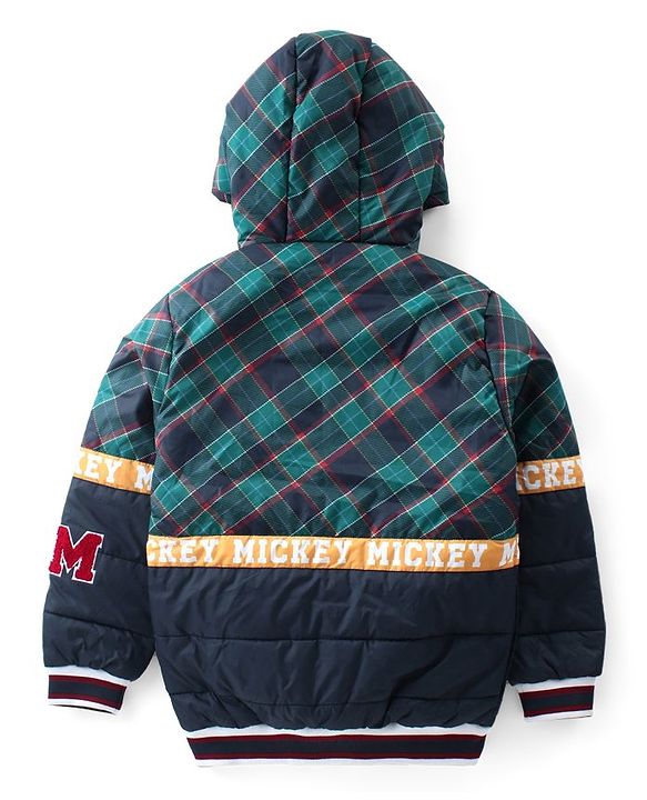 Pine Kids Disney Full Sleeves Front Open Padded Hooded Jacket with Mickey Mouse Patch & Embroidery - Navy Blue