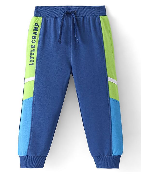 Babyhug French Terry Full Length Jogger Fit Track Pants Text Print - Navy