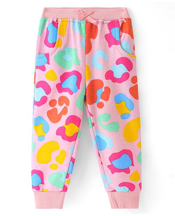 Babyhug French Terry Full Length Printed Lounge Pant - Pink
