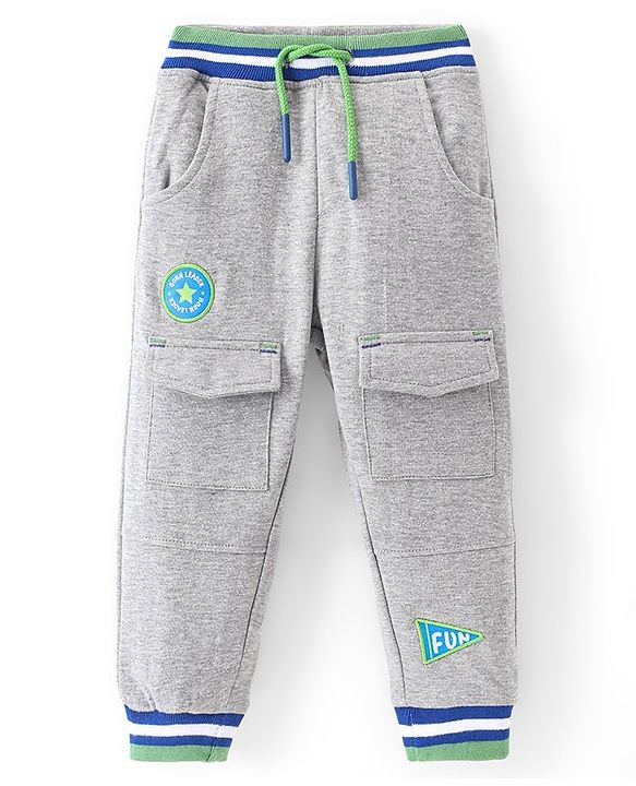 Babyhug French Terry Knit Full Sleeves Lounge Pant with Cargo Pocket  Detailing - Grey
