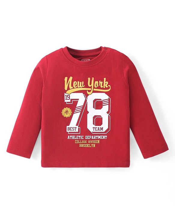 Babyhug Cotton Knit Full Sleeves Night Suit With Text Print - Brown