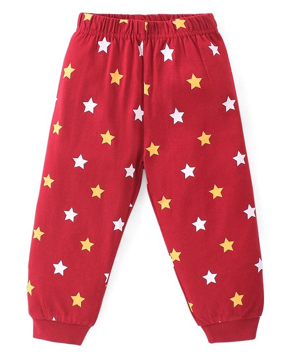 Babyhug Cotton Knit Full Sleeves Night Suit With Text Print - Brown