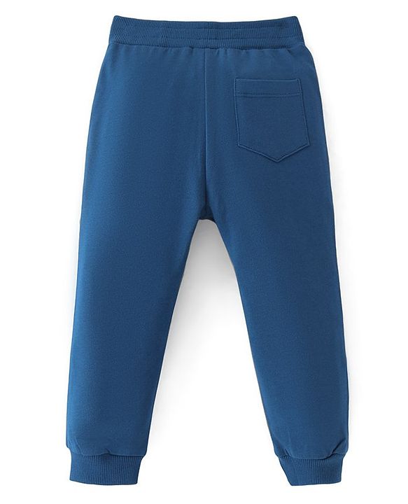 Babyhug Terry Knit Full Length Lounge Pants with Text Print - Blue