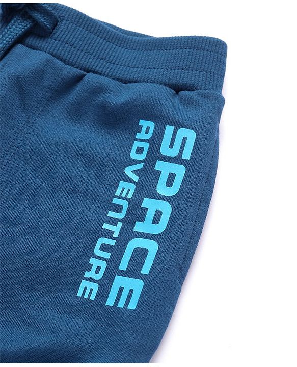 Babyhug Terry Knit Full Length Lounge Pants with Text Print - Blue