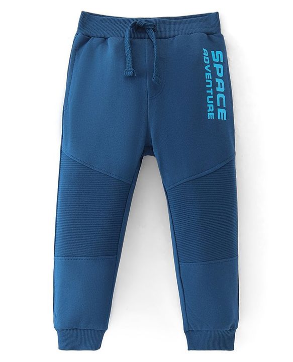 Babyhug Terry Knit Full Length Lounge Pants with Text Print - Blue