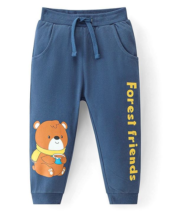 Babyhug French Terry Full Length Lounge Pant Bear Print - Navy