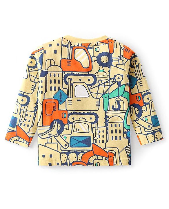 Babyhug Cotton Knit Full Sleeves Night Suit with Vehicle Print - Yellow