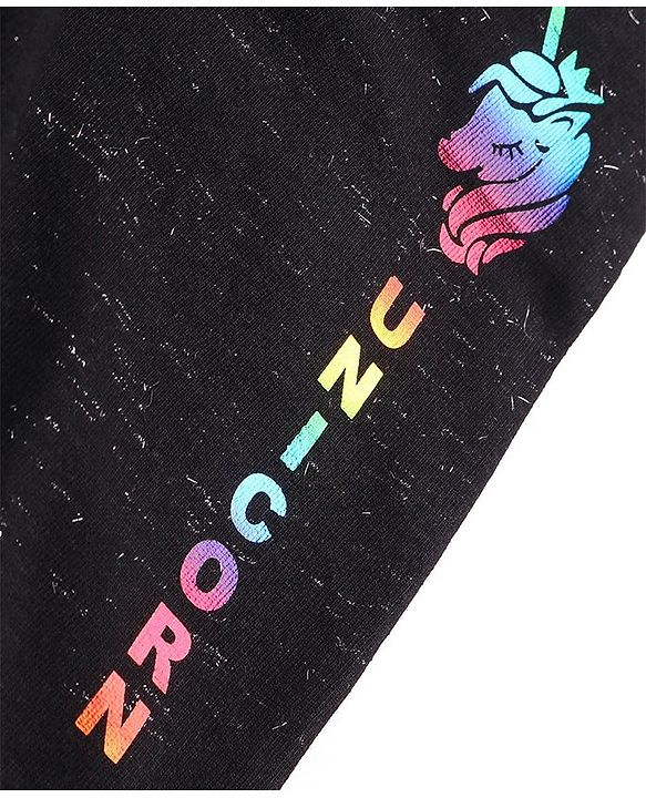 Babyhug Terry Knit Full Length Lounge Pant Unicorn Print - Black