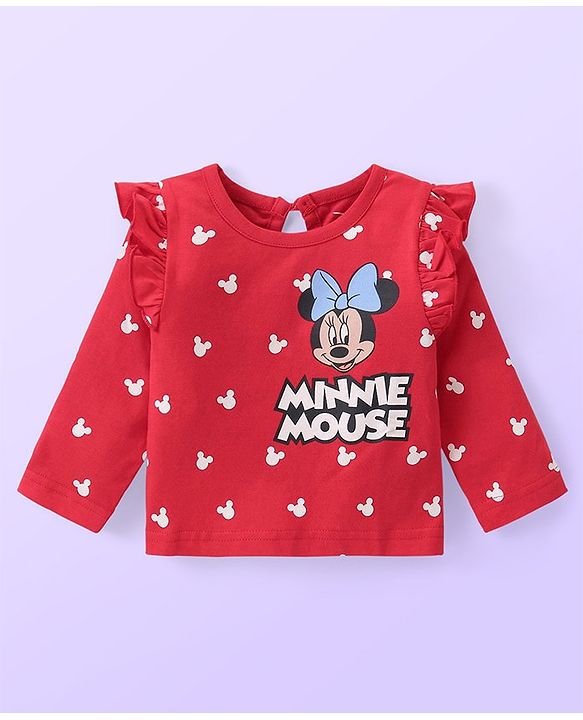 Babyhug Disney Cotton Knit  Full Sleeves Top with Minnie Mouse Graphics & Frill Detailing Pack of 3 - Red White & Blue