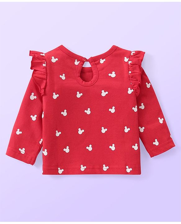 Babyhug Disney Cotton Knit  Full Sleeves Top with Minnie Mouse Graphics & Frill Detailing Pack of 3 - Red White & Blue