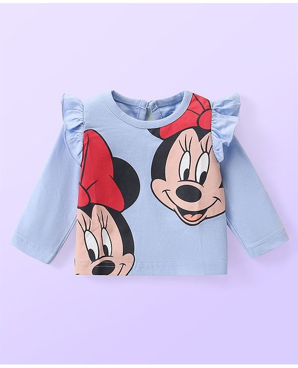 Babyhug Disney Cotton Knit  Full Sleeves Top with Minnie Mouse Graphics & Frill Detailing Pack of 3 - Red White & Blue