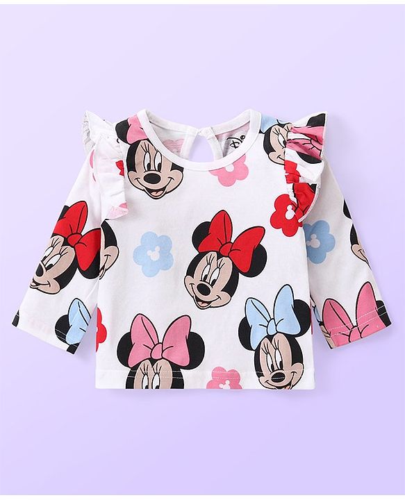 Babyhug Disney Cotton Knit  Full Sleeves Top with Minnie Mouse Graphics & Frill Detailing Pack of 3 - Red White & Blue