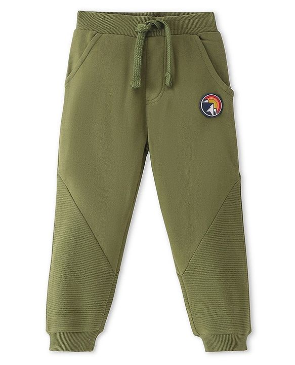 Babyhug Terry Knit Full Length Solid Lounge Pant - Olive Green