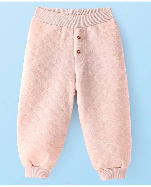 Babyhug French Terry Full Length Jogger Fit Lounge Pants with Quilting - Cream