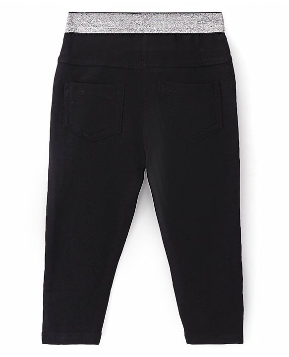 Babyhug French Terry Full Length Jegging with Beads Detailing - Black
