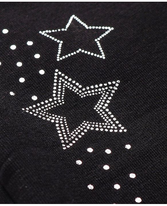 Babyhug French Terry Full Length Jegging with Beads Detailing - Black