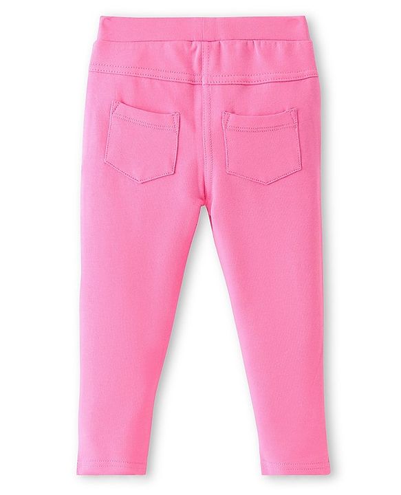 Babyhug French Terry Knit Full Length Stretchable Jeggings with Heart Applique - Pink