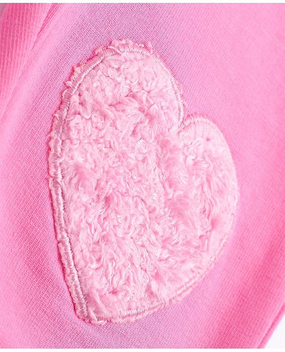 Babyhug French Terry Knit Full Length Stretchable Jeggings with Heart Applique - Pink