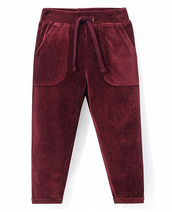 Babyhug Cotton Woven Full Length Corduroy Pant Solid Colour - Maroon