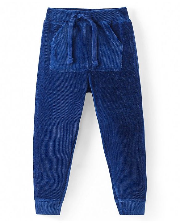 Babyhug Cotton Woven Full Length Corduroy Pant Solid Colour - Blue