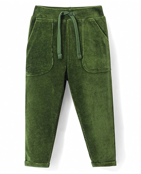 Babyhug Cotton Woven Full Length Corduroy Pant Solid Colour - Green