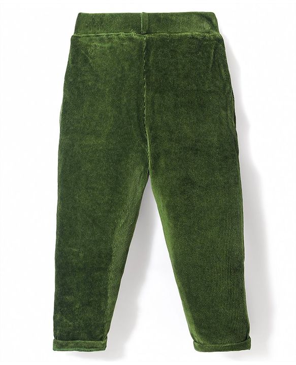 Babyhug Cotton Woven Full Length Corduroy Pant Solid Colour - Green