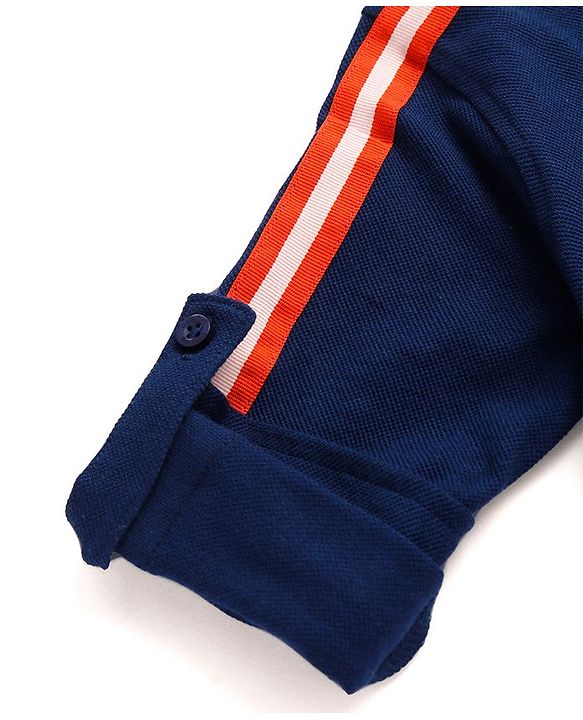 Babyhug Cotton Knit Full Sleeves Rib Collar Solid Shirt with Number Embroidery - Navy Blue