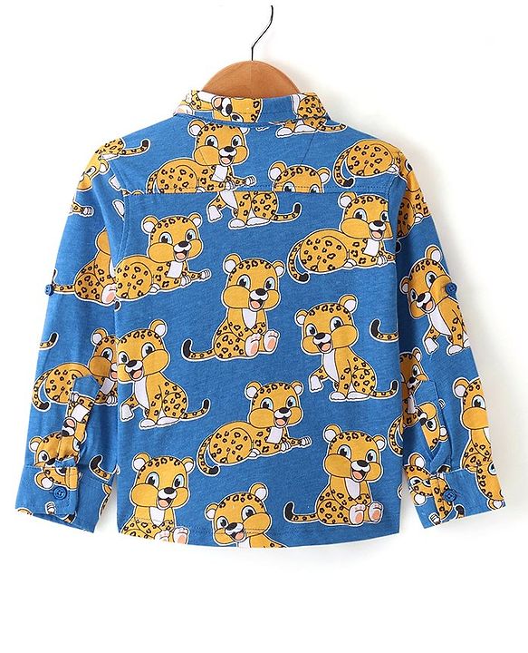 Babyhug Cotton Knit Full Sleeves Regular Collar Shirt with Cub Print - Navy Blue