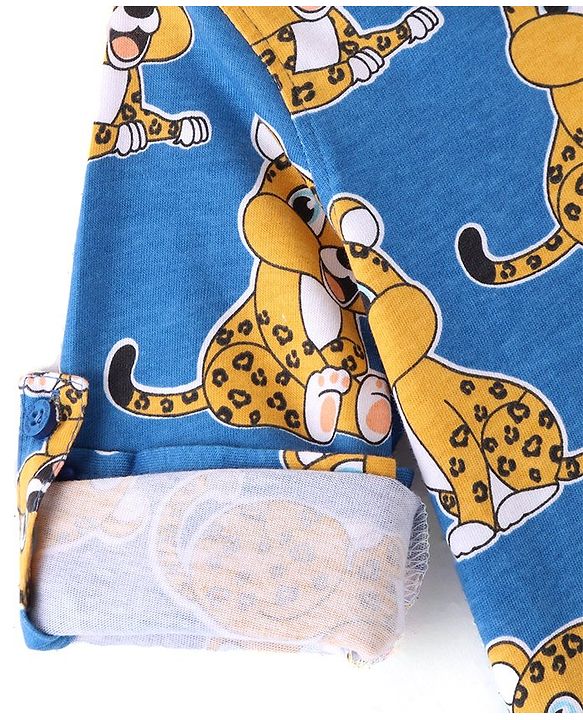 Babyhug Cotton Knit Full Sleeves Regular Collar Shirt with Cub Print - Navy Blue