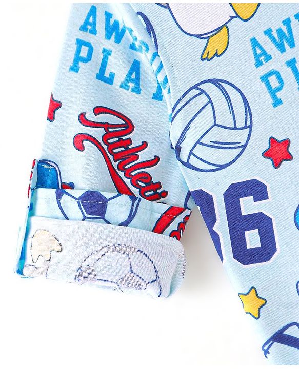 Babyhug Cotton Knit Full Sleeves Shirt with Penguin & Football Print - Blue