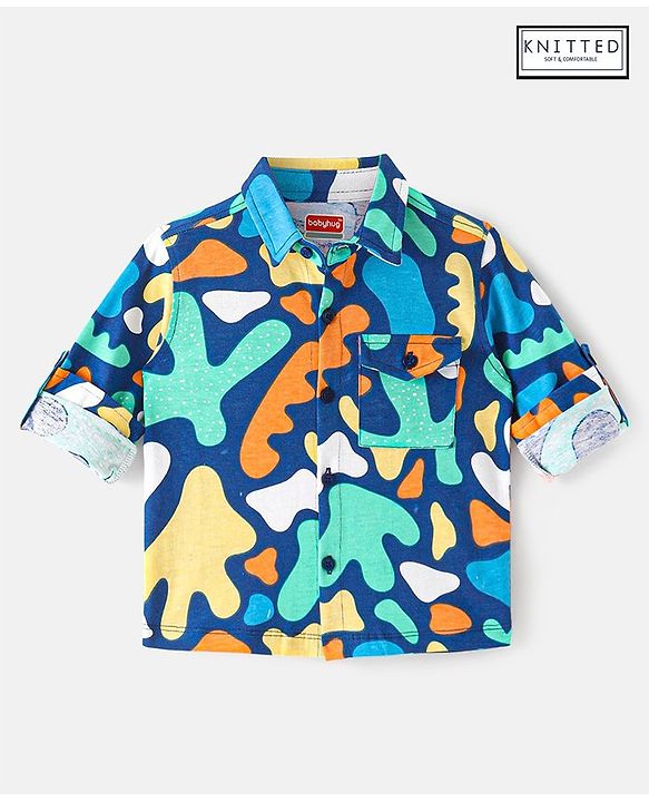 Babyhug Cotton Knit Full Sleeves Printed Shirt - Multicolour