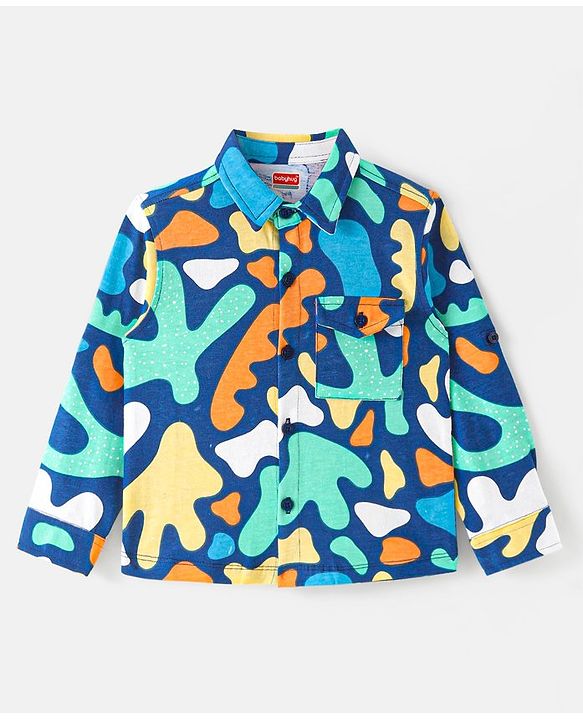 Babyhug Cotton Knit Full Sleeves Printed Shirt - Multicolour