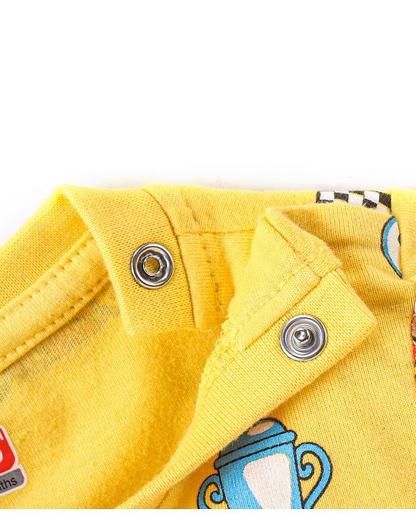 Babyhug Cotton Knit Full Sleeves Night Suit with Racing Car Print - Yellow