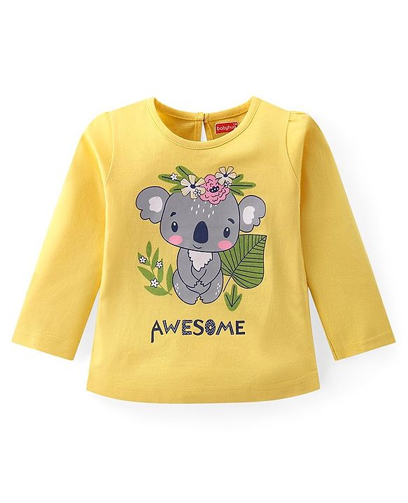 Babyhug Cotton Knit Full Sleeves Top with Koala & Floral Print Pack of 3 - Multicolor