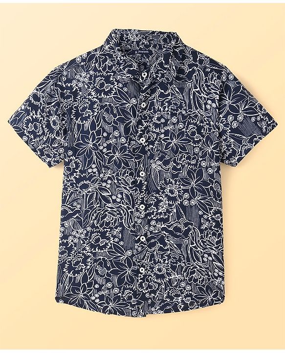 Pine Kids Viscose Woven Half Sleeves Floral Printed Twofer Shirt with T-Shirt - Grey & White