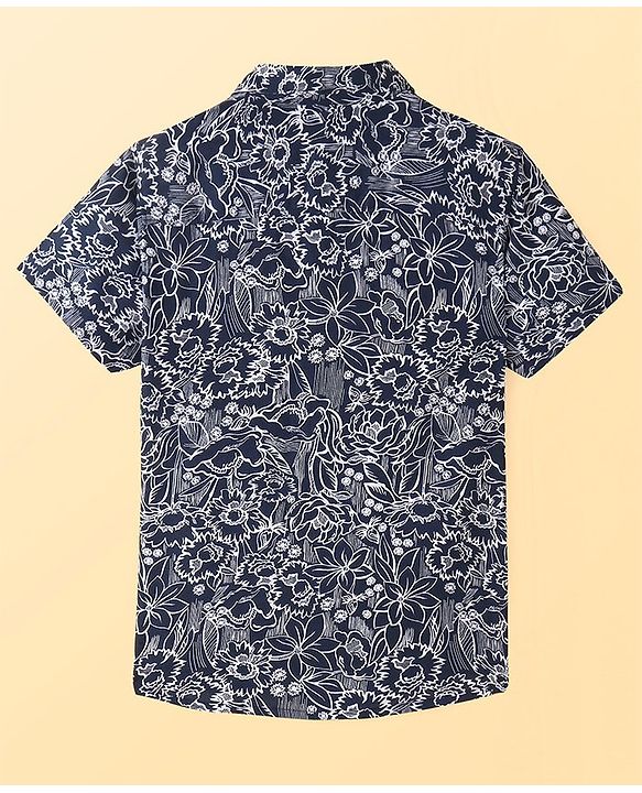 Pine Kids Viscose Woven Half Sleeves Floral Printed Twofer Shirt with T-Shirt - Grey & White