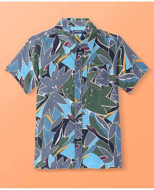 Pine Kids Viscose Woven Half Sleeves Abstract Printed Shirt With Inner Tee - Grey
