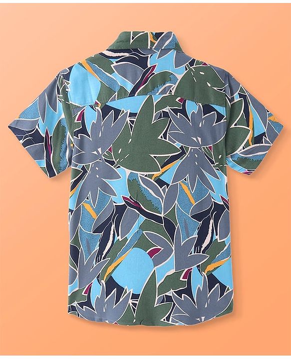 Pine Kids Viscose Woven Half Sleeves Abstract Printed Shirt With Inner Tee - Grey