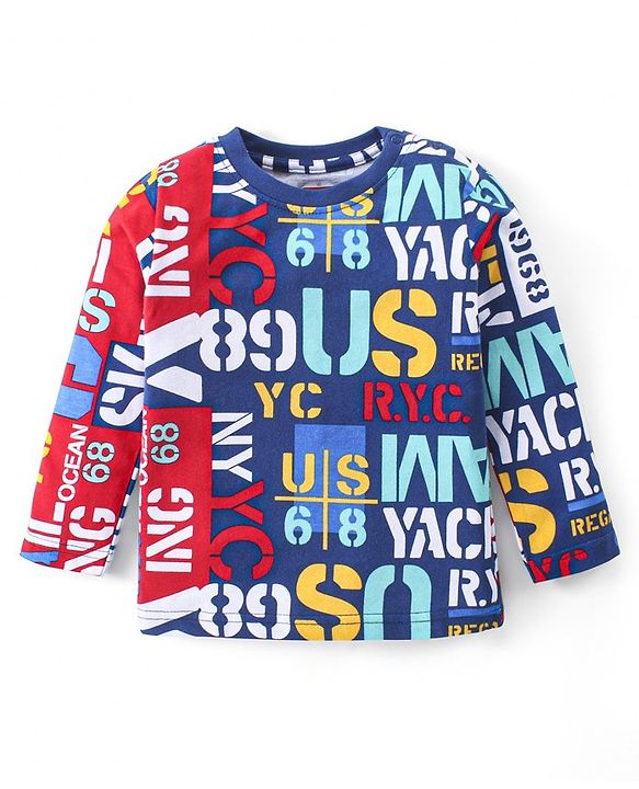 Babyhug Cotton Knit Full Sleeves Night Suit with Text Print - Multicolor