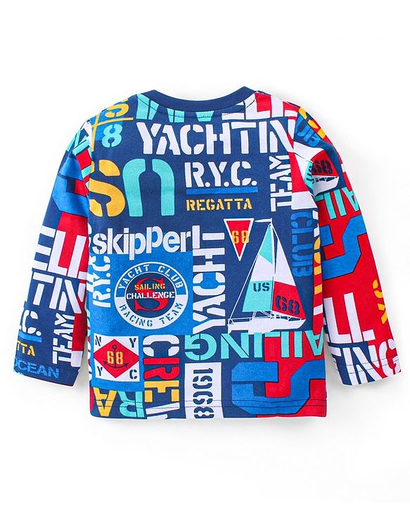 Babyhug Cotton Knit Full Sleeves Night Suit with Text Print - Multicolor