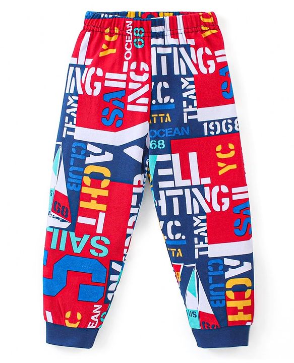 Babyhug Cotton Knit Full Sleeves Night Suit with Text Print - Multicolor