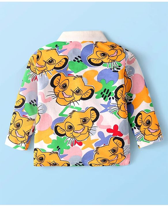 Babyhug Disney Single Jersey Knit Full Sleeves Polo T-Shirt with Lion King Print - White